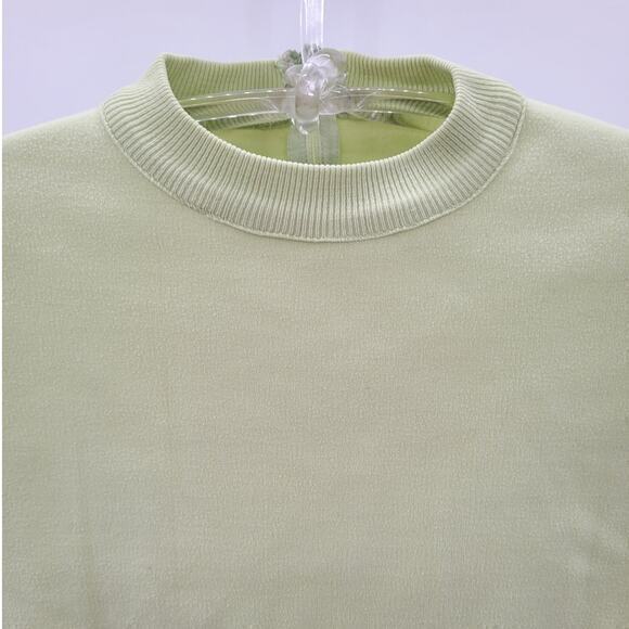Chartreuse Green Vintage Knit Zipper Back Short Sleeve Mock Neck Sweater - Picture 5 of 11
